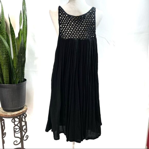 Anthropologie Cotton Bohemian Style LOVE SAM Black Dress Beaded Crochet on top - Picture 4 of 14